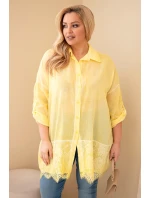 Dámská košile Plus Size bavlněná s krajkovým model 21886521 žlutá - K-Fashion