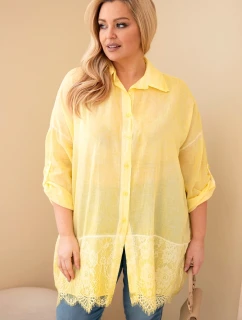 Dámská košile Plus Size bavlněná s krajkovým model 21886521 žlutá - K-Fashion
