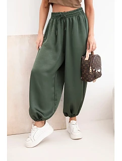 Dámské široké kalhoty s gumou v pase a s vázáním typu model 22064405 khaki - K-Fashion