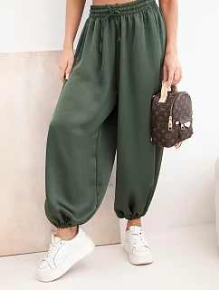 Dámské široké kalhoty s gumou v pase a s vázáním typu model 22064405 khaki - K-Fashion