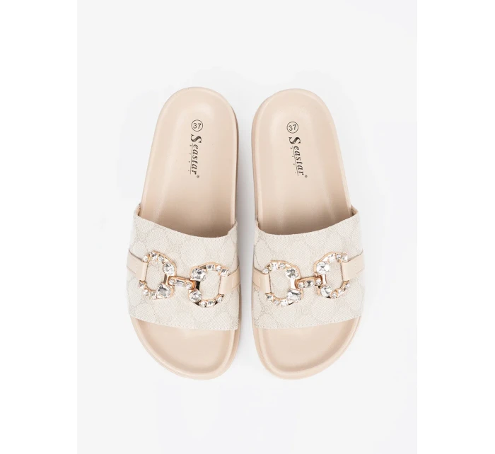 Jedinečné dámské nazouváky Jasnobeżowy na plochém podpatku Jedinečné dámské nazouváky Jasnobeżowy na plochém podpatku