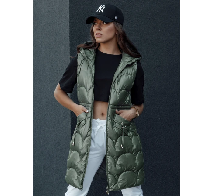 Dámská prošívaná vesta s kapucí dlouhá CHARMVEST zelená FashionStreet TY4453