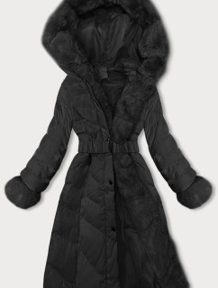 Černá dámská zimní bunda s páskem (5M3156-392)