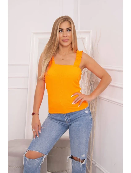 Halenka s volánky bez ramínek oranžová neonová Halenka s volánky bez ramínek oranžová neonová