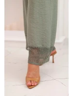 Dámská souprava z top na ramínkách a kalhoty s širokými nohavicemi khaki model 21193178 - K-Fashion