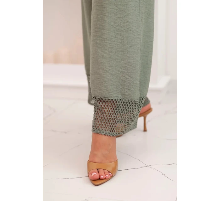 Dámská souprava z top na ramínkách a kalhoty s širokými nohavicemi khaki model 21193178 - K-Fashion