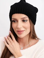 Dámská zimní čepice s ušima a ribbovaným vzorem K440 černá