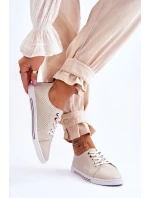 Dámské kožené ažurové tenisky béžové model 21615830 - S.Barski Dámské kožené ažurové tenisky béžové model 21615830 - S.Barski