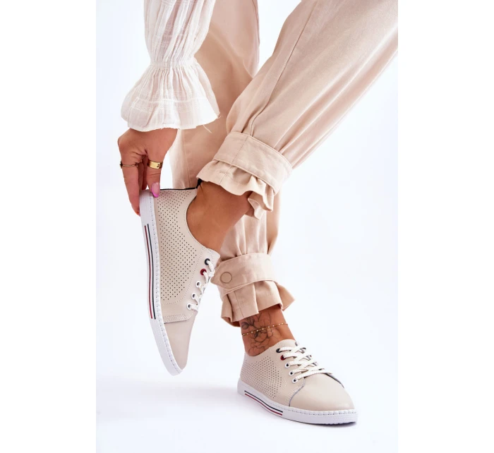 Dámské kožené ažurové tenisky béžové model 21615830 - S.Barski Dámské kožené ažurové tenisky béžové model 21615830 - S.Barski