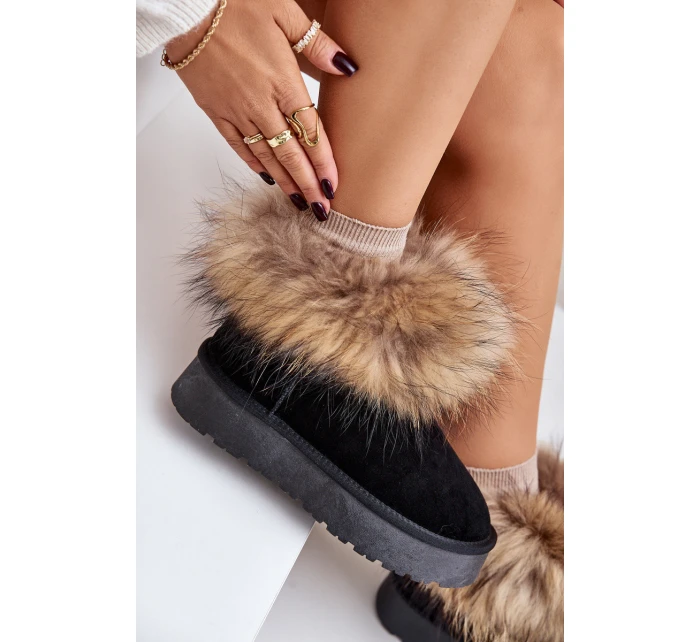 Kožené Sněhové Boty Na Platformě S Kožíškem Černé model 21677876 - Boto
