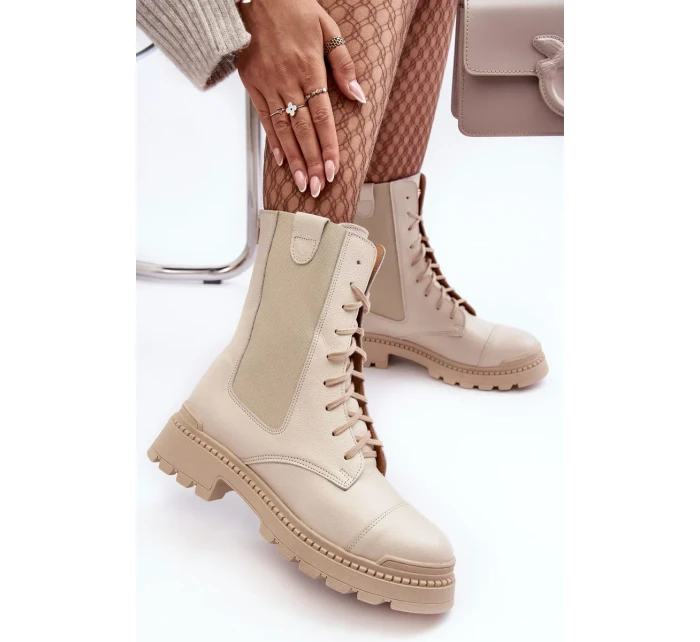 Kožené dámské pracovní boty šněrovací světle béžová Nicole Kožené dámské pracovní boty šněrovací světle béžová Nicole