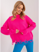 Fluo růžový oversize svetr s dírami