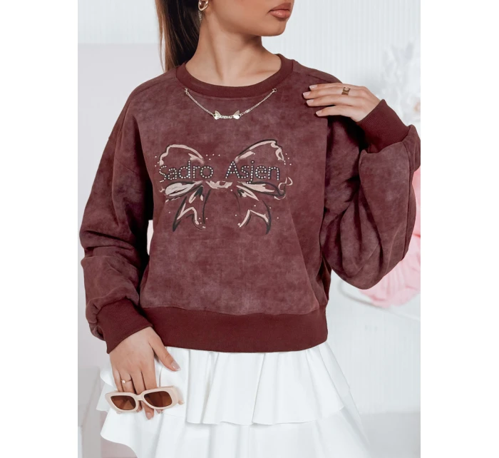Dámská krátká oversize mikina s kravatovým motivem DENVIS vínová FashionStreet BY1423