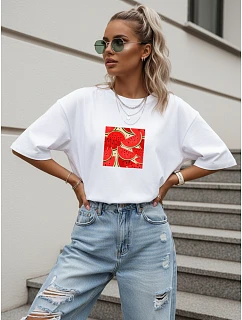Koszulka damska oversize z nadrukiem bawełniana biała model 22264289 - FashionStreet