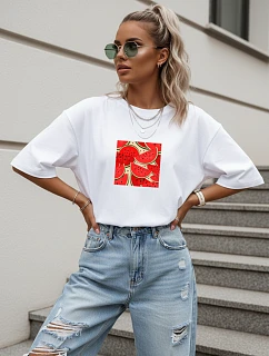 Dámské oversize tričko s potiskem, bavlněné, bílé, FashionStreet NX9001RY