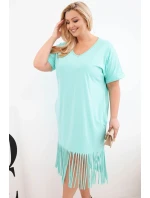 Dámské bavlněné šaty s výstřihem do V a třásněmi Plus Size mátová