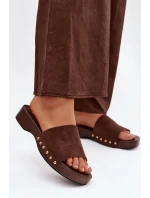 Dámské žabky se zlatými přezkami čokoládové Ferinna Dámské žabky se zlatými přezkami čokoládové Ferinna