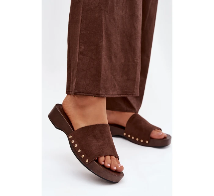 Dámské žabky se zlatými přezkami čokoládové Ferinna Dámské žabky se zlatými přezkami čokoládové Ferinna