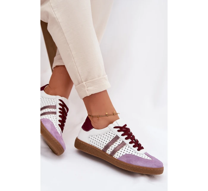 Kožené síťované dámské tenisky Zazoo N1318 bílo-fialové