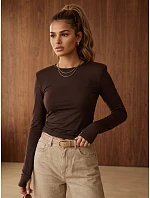 Dámská blůza s dlouhým rukávem v čokoládové barvě FashionStreet RY2939 Dámská blůza s dlouhým rukávem v čokoládové barvě FashionStreet RY2939