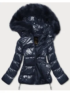 Tmavě modrá lakovaná dámská prošívaná bunda (7693)