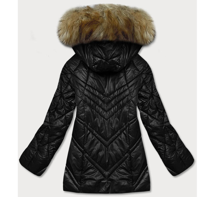 Černá dámská bunda s kapucí pro přechodné období (H-97)