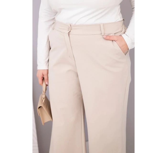 Dámské kalhoty Plus Size s širokou nohavicí a vysokým pasem béžové