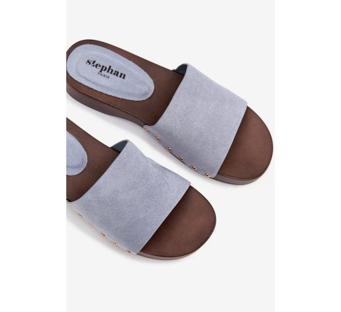 Dámské pantofle se zlatými sponami modré model 21918761 - Boto Dámské pantofle se zlatými sponami modré model 21918761 - Boto