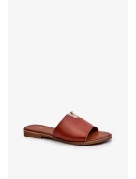 Dámské pantofle z eko kůže na plochém podpatku, hnědá Maliha Dámské pantofle z eko kůže na plochém podpatku, hnědá Maliha