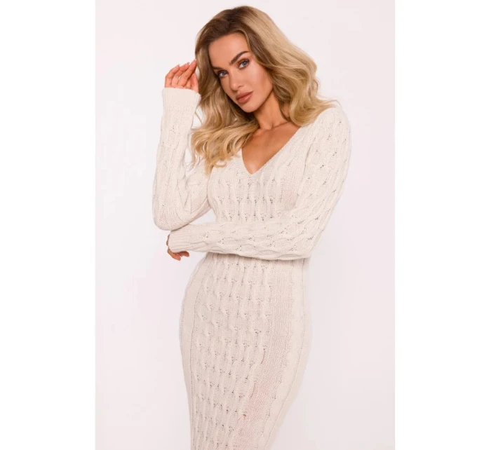 Dámské svetrové šaty M824 Světle béžová - MOE