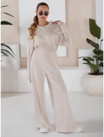 Dámský komplet širokých kalhot a mikiny MINALIA beige FashionStreet AY0917