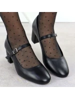 Černé lodičky Sergio Leone na nízkém podpatku s páskem PB176