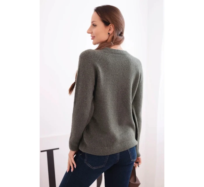 Dámský svetr z baby alpaky s dlouhým rukávem khaki Dámský svetr z baby alpaky s dlouhým rukávem khaki