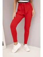 Dámské bavlněné cargo kalhoty s kapsami a řetízkem béžové