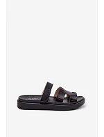 Kožené dámské pantofle na suchý zip černé model 22091756 - Boto Kožené dámské pantofle na suchý zip černé model 22091756 - Boto