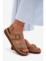 Kožené semišové dámské sandály s přezkami Vinceza 79620 hnědé