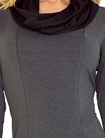 Dámské šaty s kapsami, dlouhým rukávem a rolákem tmavě šedé - Tmavě šedá - Numoco