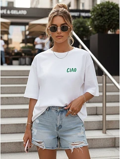 Dámské tričko oversize s potiskem CIAO, bílé, FashionStreet NX9509RY