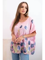 Dámská bavlněná košile s květinovým vzorem světle růžová Dámská bavlněná košile s květinovým vzorem světle růžová