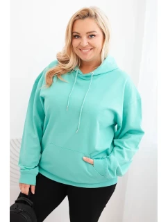 Dámská mikina s kapucí a klokankou Plus Size z bavlny mátová