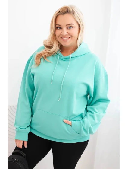 Dámská mikina s kapucí a klokankou Plus Size z bavlny mátová