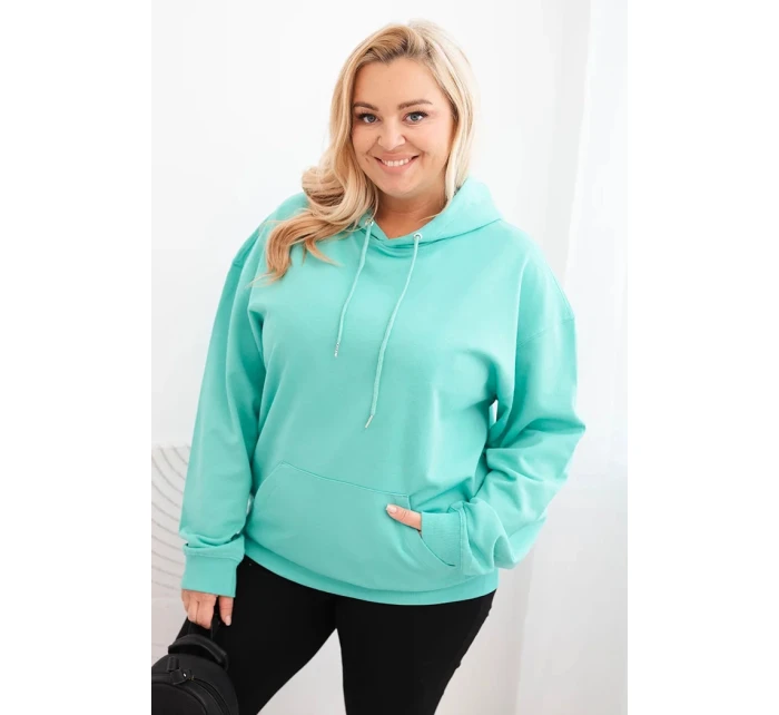 Dámská mikina s kapucí a klokankou Plus Size z bavlny mátová