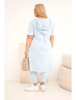 Dámská bavlněná souprava Plus Size s mikinou s kapucí a kalhotami modrá Dámská bavlněná souprava Plus Size s mikinou s kapucí a kalhotami modrá