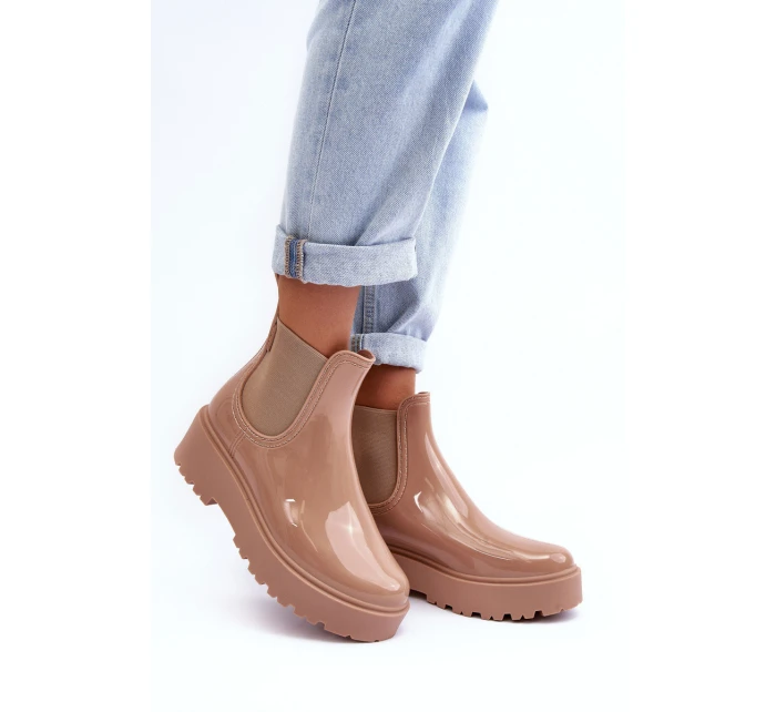 Lakované Botky Kalhoty Na Platformě Big Star MM274396 Bežové