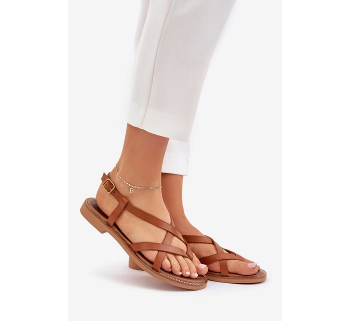 Kožené Plátěné Sandály S Propletenými Pásky Zazoo 40429 Hnědé