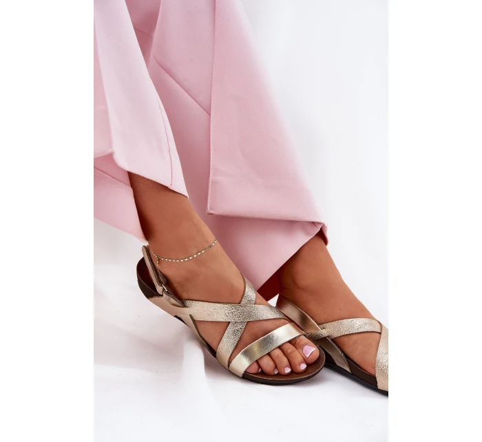 Ploché Kožené Sandály Dámské Zazoo 40032 Zlaté