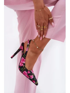 Ozdobené Sandály Na Podpatku S Růžemi Černé Vevessa