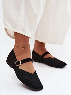 Baletky z pruhovaného materiálu s páskem a sponou Černé Calvra