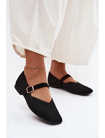 Baletky z pruhovaného materiálu s páskem a sponou Černé Calvra