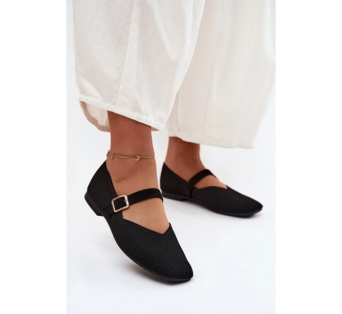Baletky z pruhovaného materiálu s páskem a sponou Černé Calvra